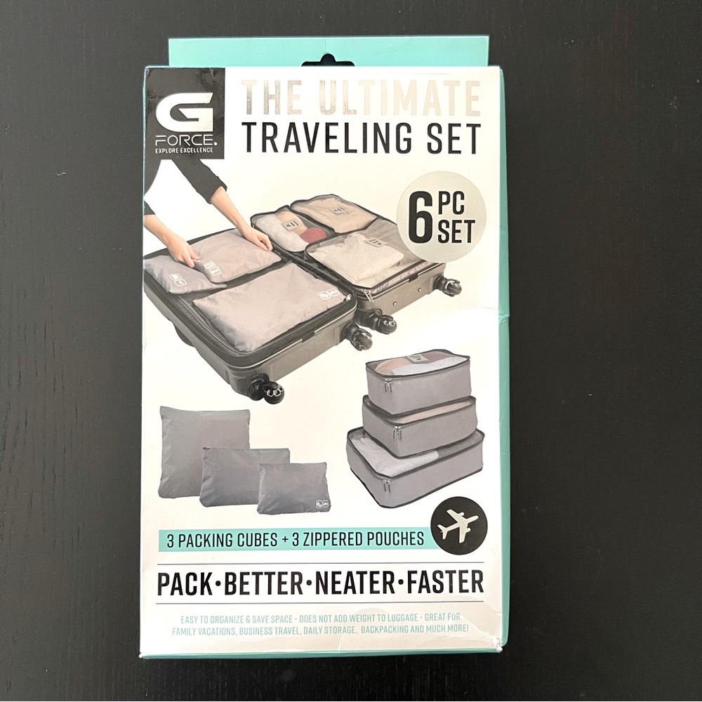 6-pc Traveling Set | 3 Packing Cubes & 3 Zippered Pouches | G Force